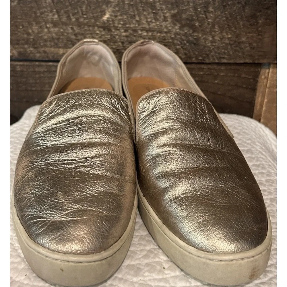 Birdies The Swift Metallic Gold Leather Slip On Sneakers‎ Tennis Shoes Womens 9